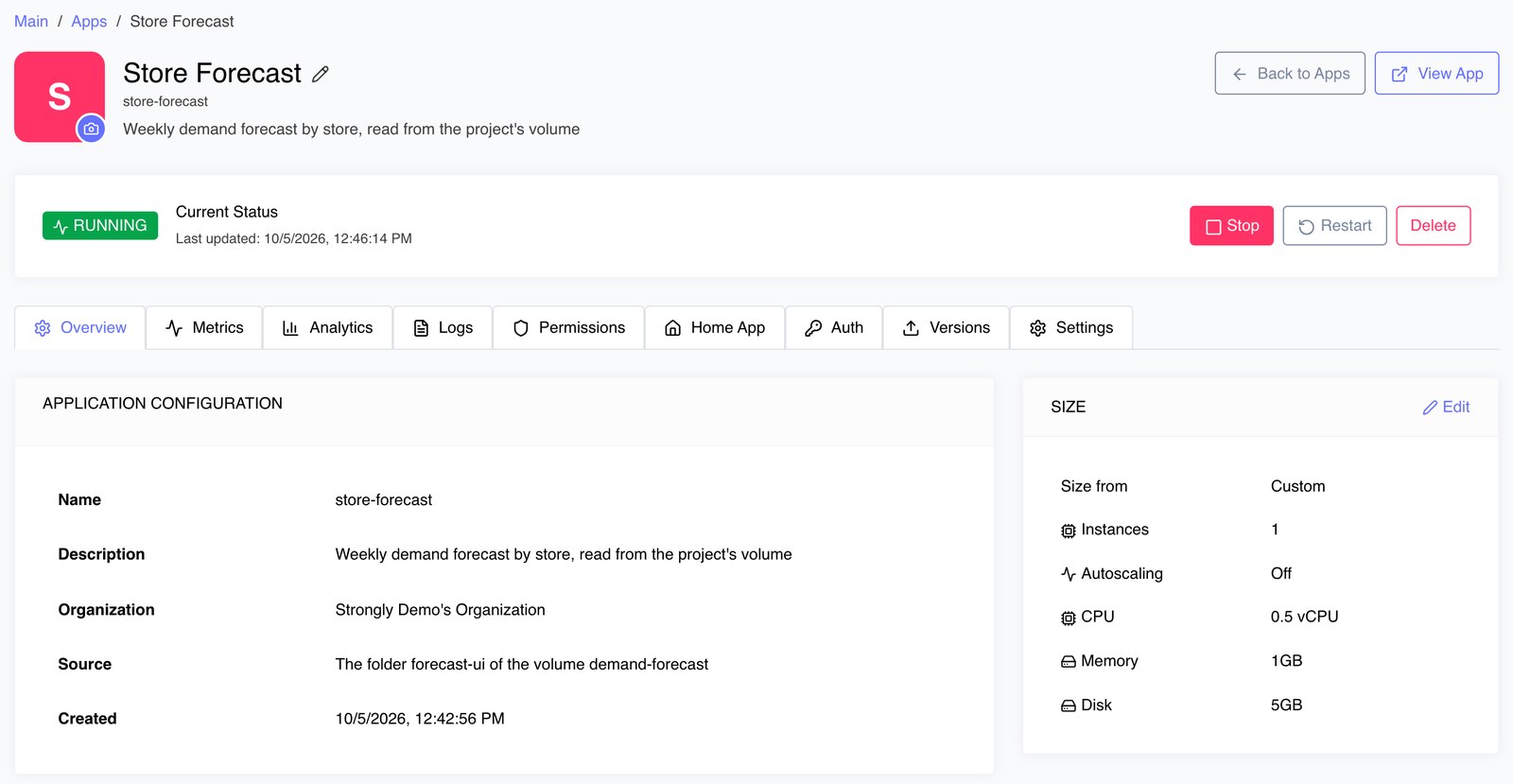 App details Overview tab