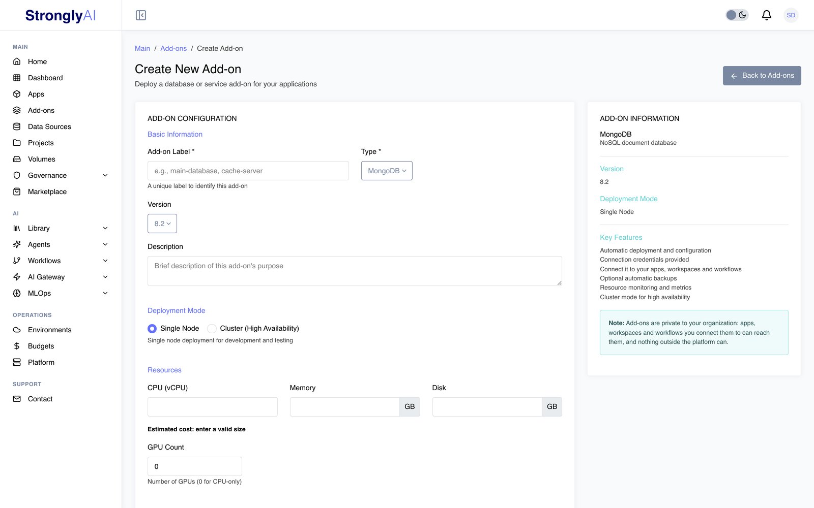 Create Add-on form