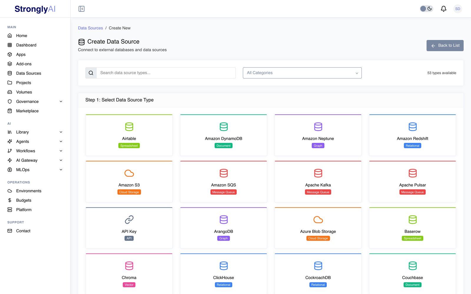 Create Data Source type picker