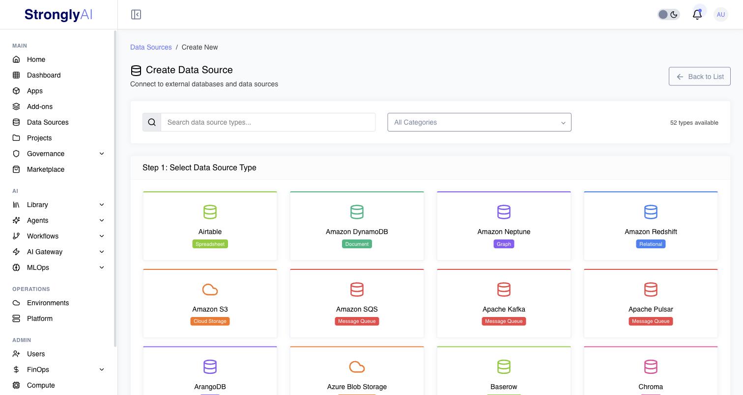 Create Data Source type picker