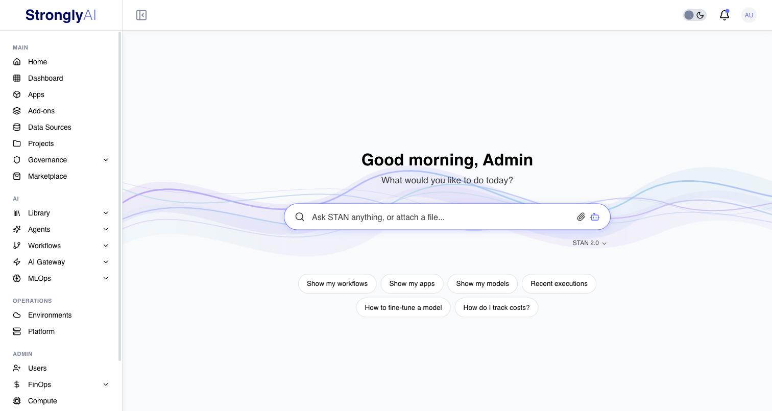 Home page with STAN assistant