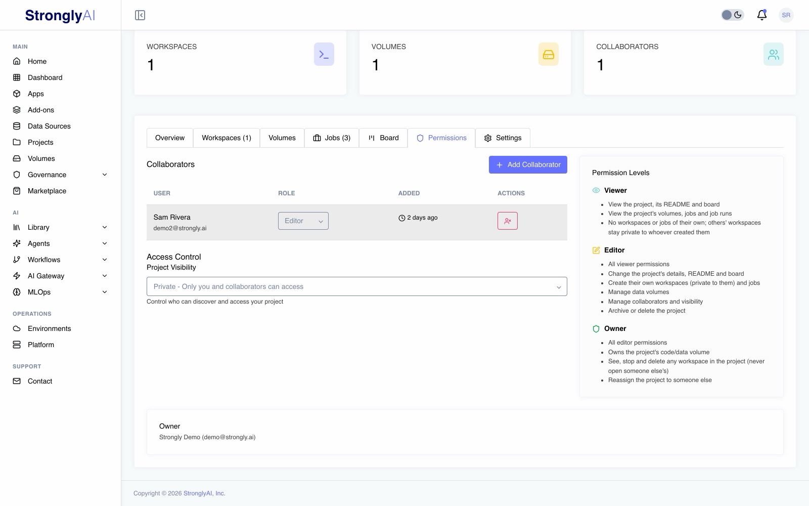 A project's Permissions tab
