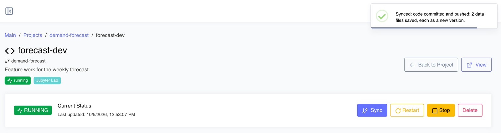 Sync's result on the workspace page